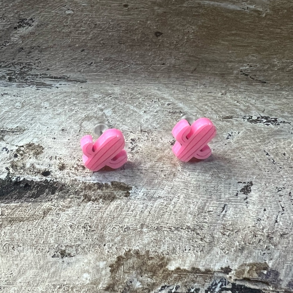 Pink Cactus Stud Earrings |‎ Western Boho Acrylic Jewelry - Picture 2 of 4